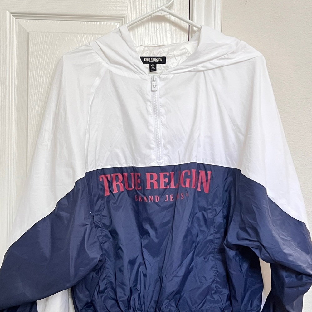 True Religion White and Blue Windbreaker oversized